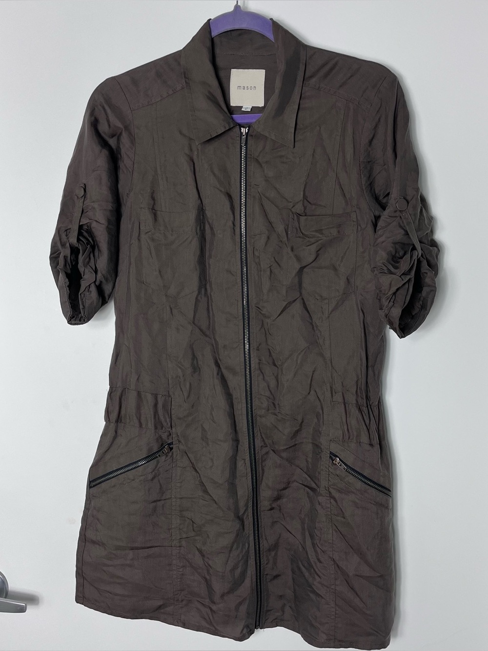 Mason Michelle Mason Full Dio Utility Dress Half Sleeve Brown Lightweight 2 USA